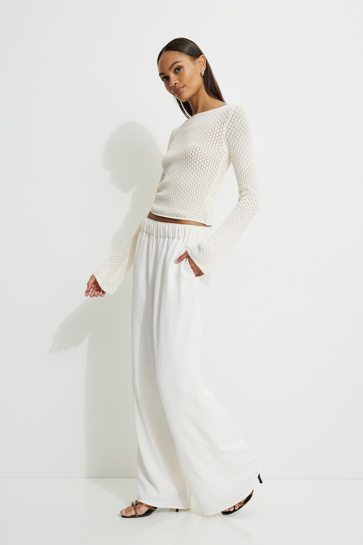 Wide Leg Pull On Pants Sea Salt Beige large