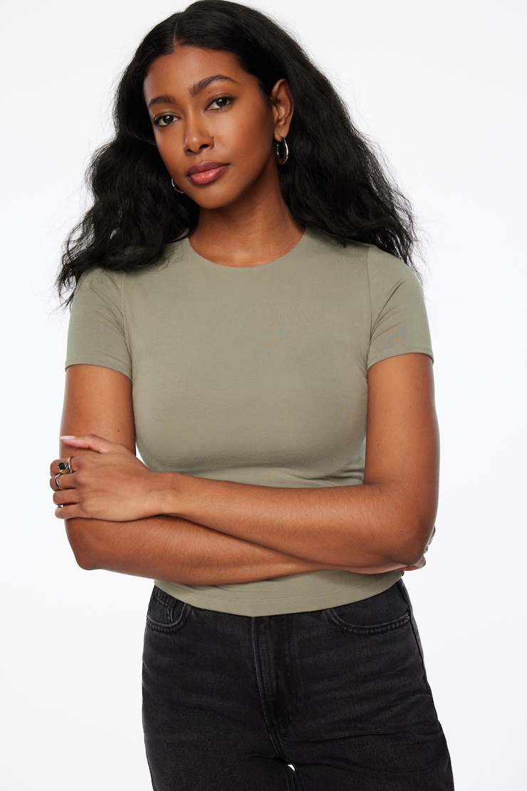 Drea Crewneck Jersey T Shirt Soft Moss Green large