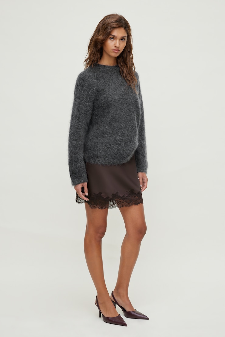 Alli Lace Satin Mini Skirt Java Brown large
