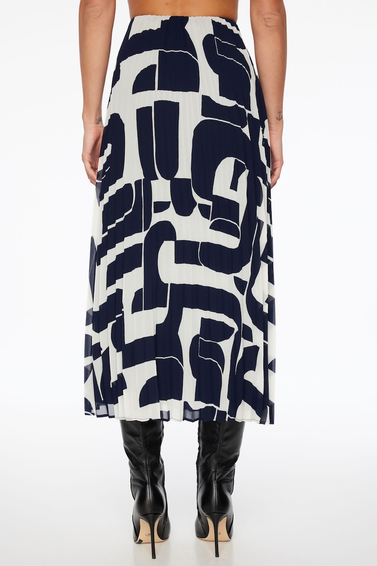 Laure Pleated Chiffon Maxi Skirt  Navy & Cream Abstract large