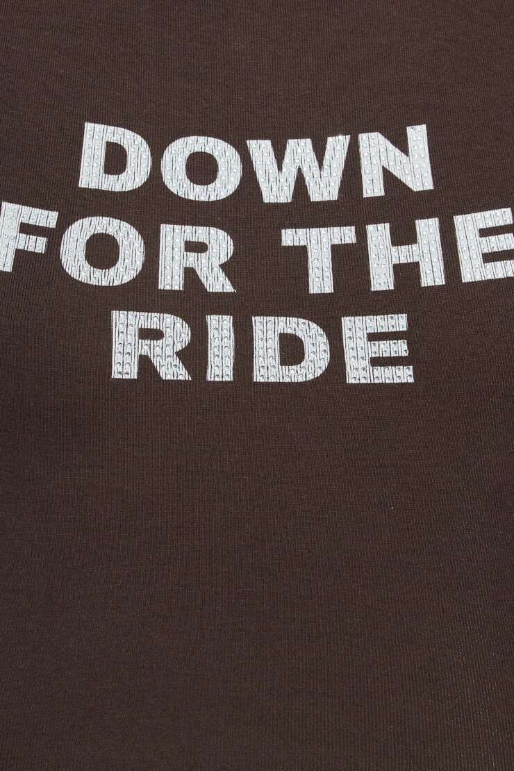 Stormi Tee, Java Brown with "Down For The Ride" Art, large