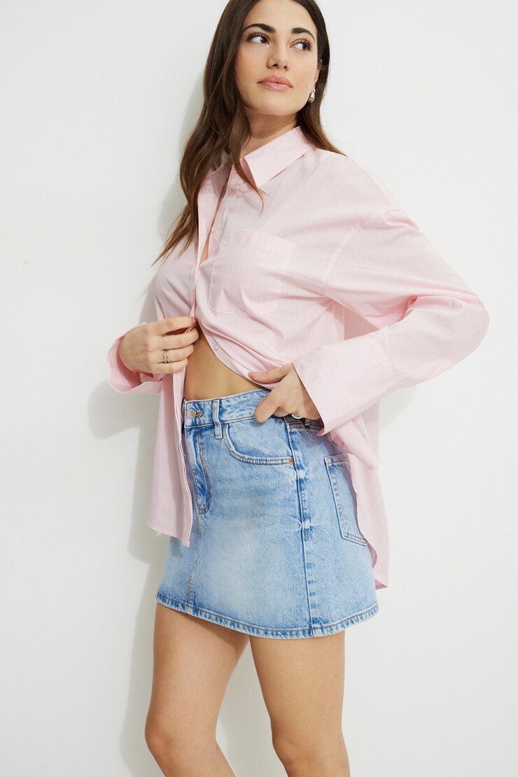 Monroe Striped Oversized Poplin Shirt Pink Pinstripe large