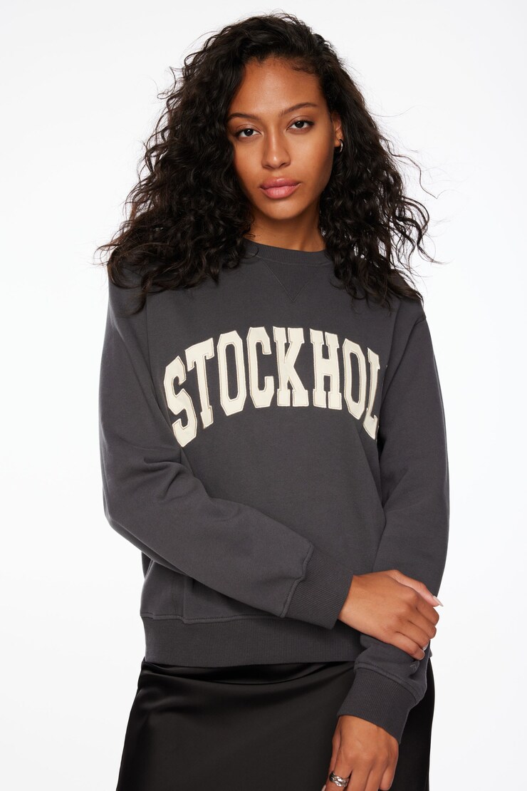 Classic Appliqué Crew Neck Sweatshirt Lead Gray & Stockholm Art large
