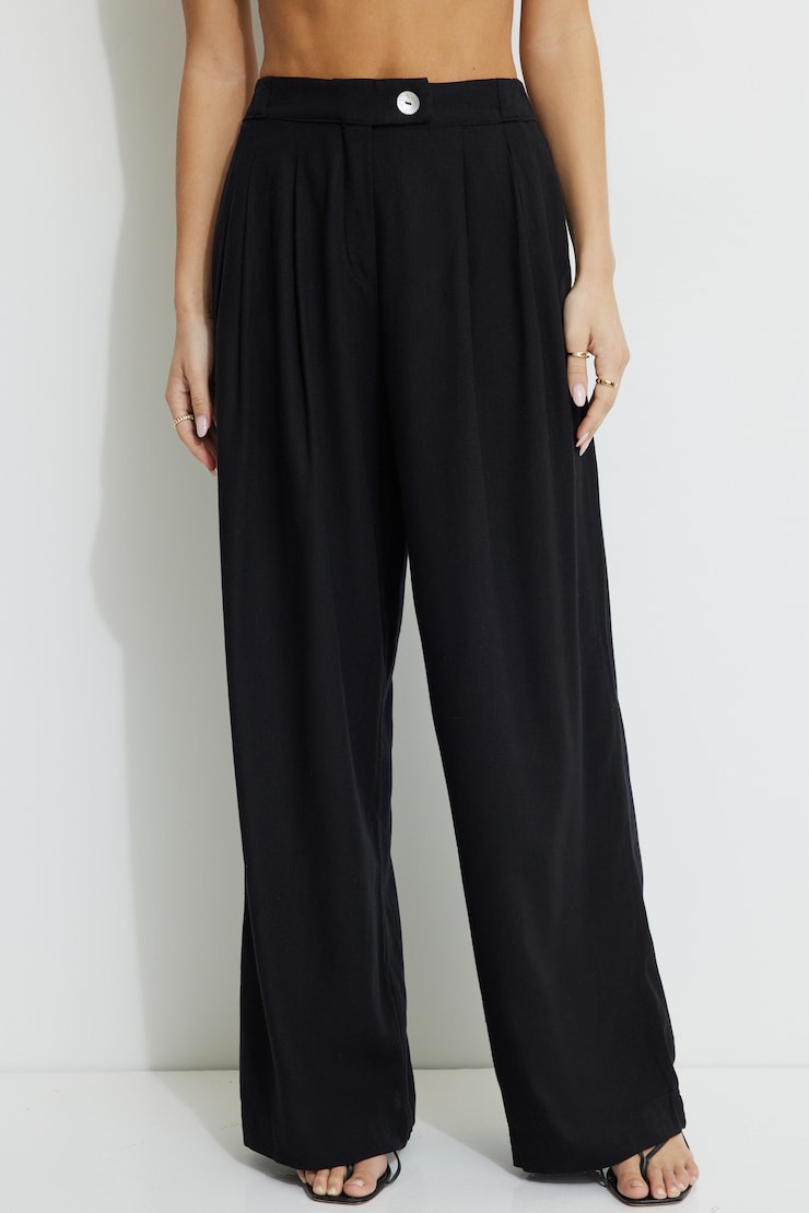 Pleated Linen Pants Jet Black large