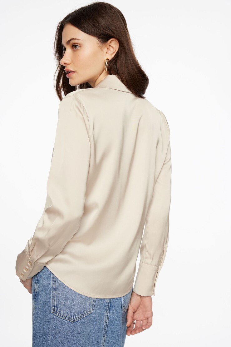 Matisse Slim Satin Button Up Shirt Polished Pearl Beige large