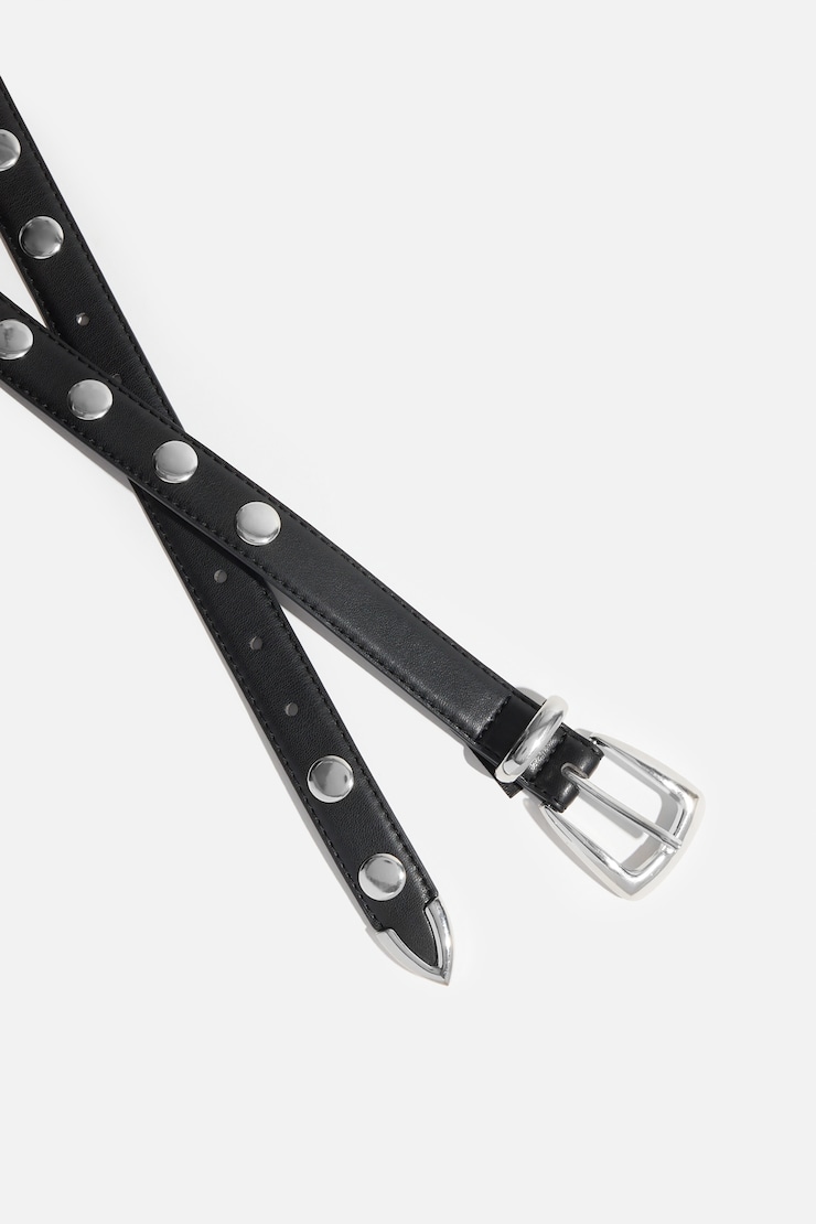 Studded Faux Leather Belt Black / Silver large