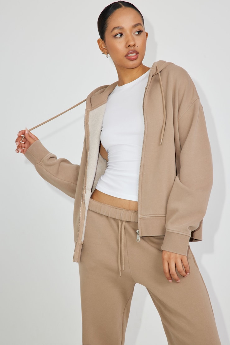 Elevated Bubble Zip Up Hoodie, Taupe Grey, large