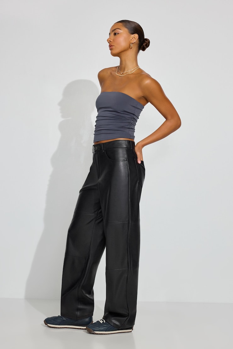Baggy Faux-Leather Pants, Jet Black, large