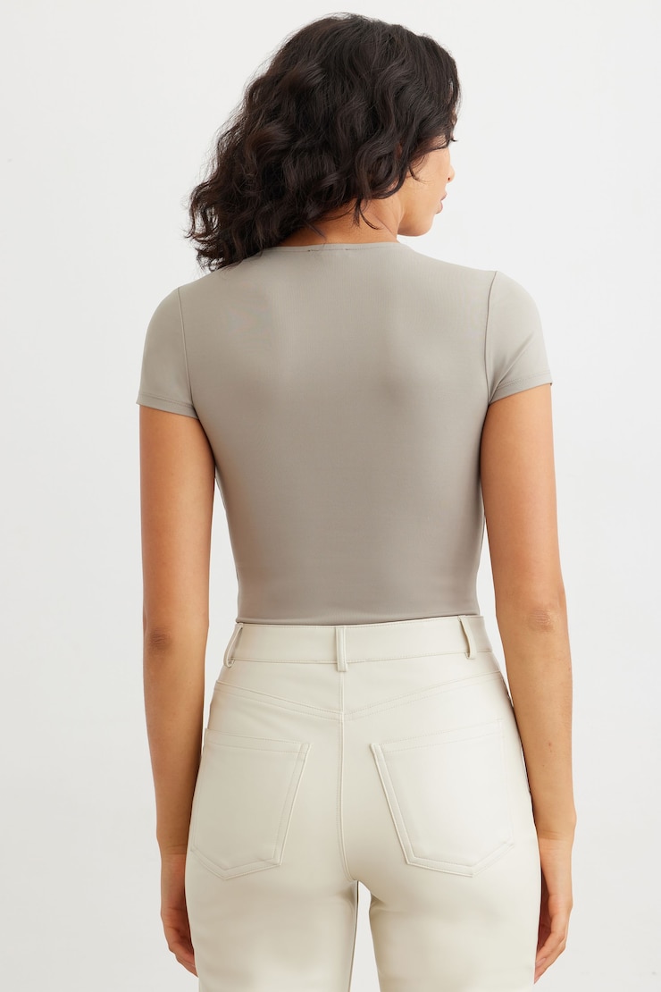 Cassidy Sculpt Short Sleeve V-Neck Bodysuit Vintage Khaki large