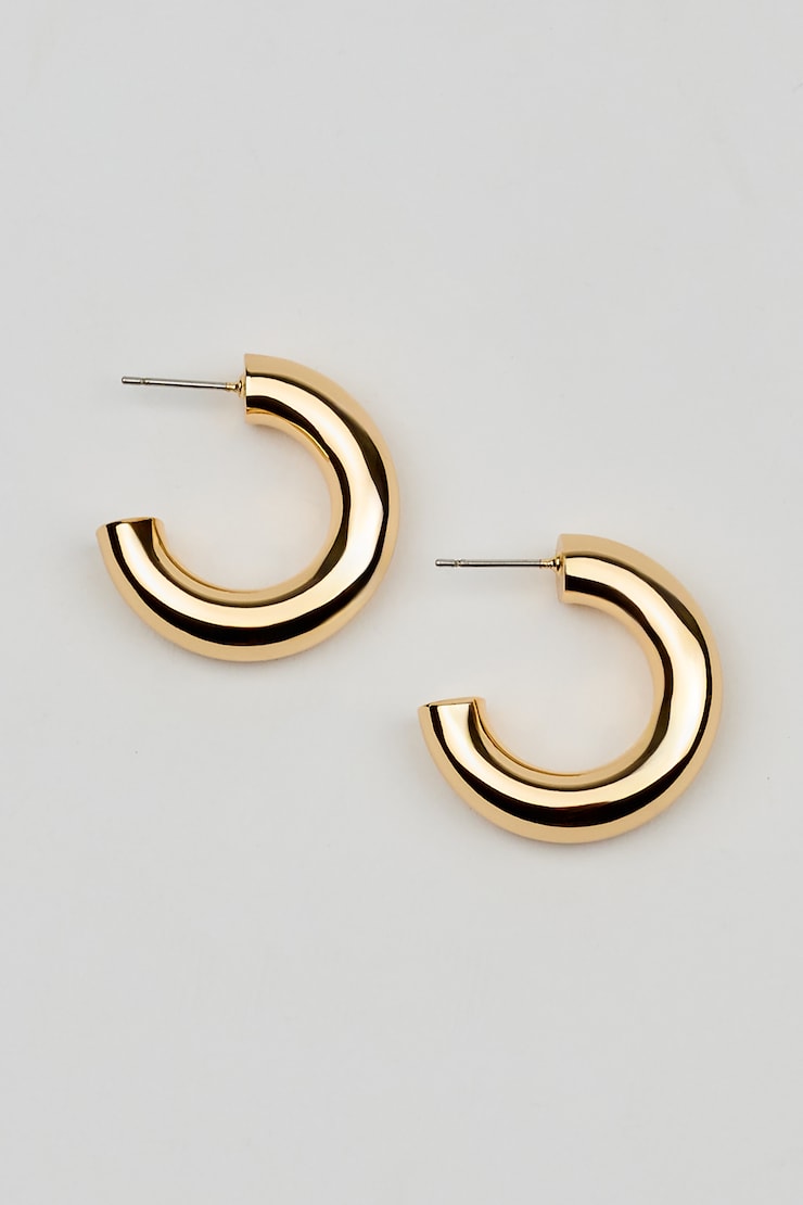 Smooth Chunky Hoop Earrings, Gold, large