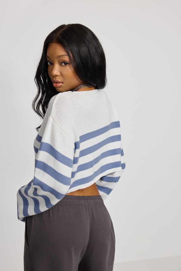 Supersoft Boatneck Sweater, Snow White/English Manor Stripes, large