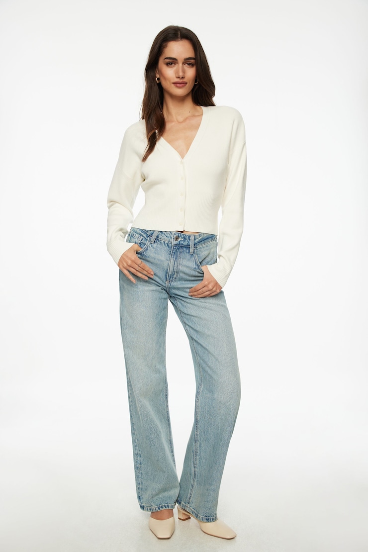 Ribbed V Neck Cardigan Snow White large