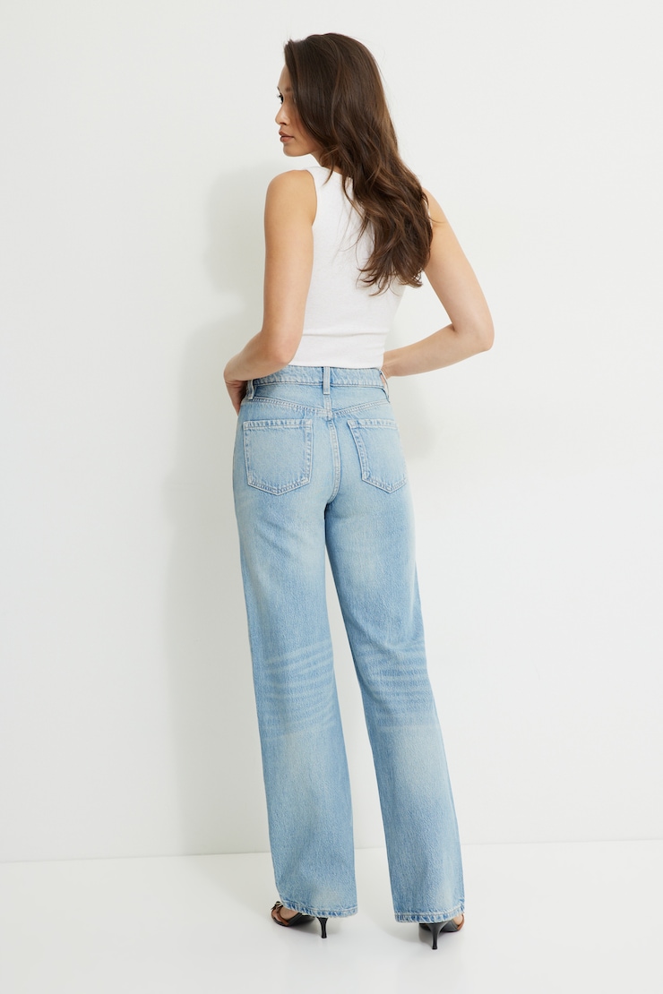 Jean Heidi à taille haute et jambe large Indigo pâle / Bleu épine argentée large