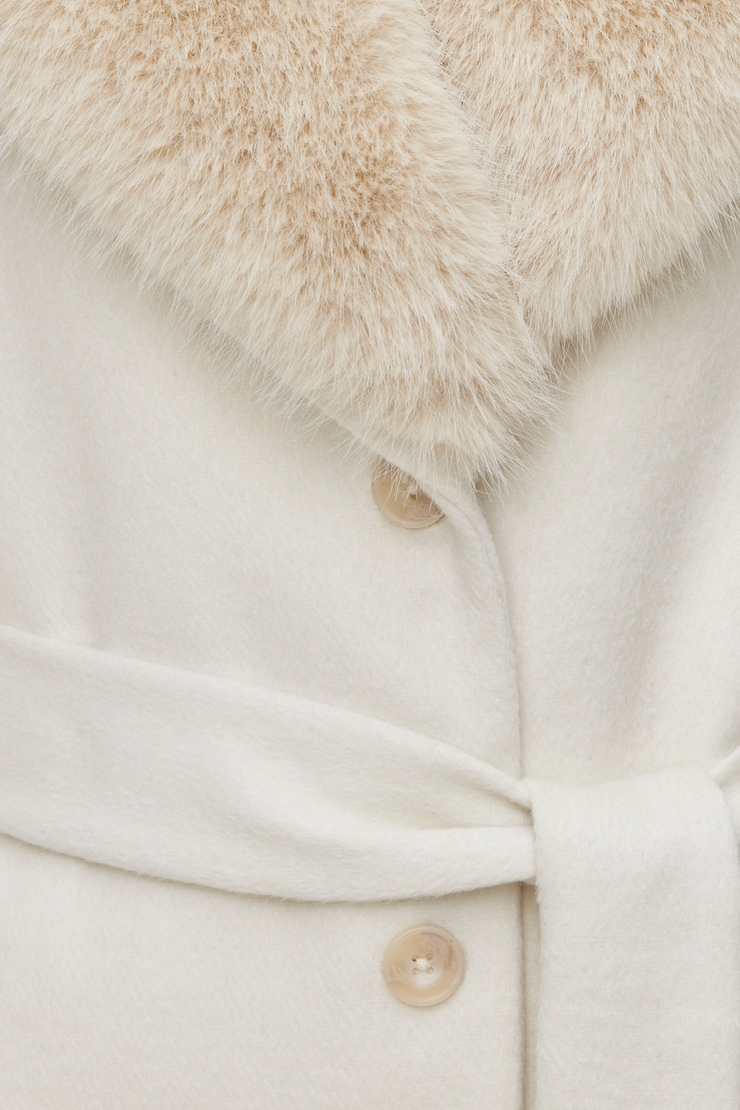 Faux Fur Trim Wool Coat Sea Salt Off White large
