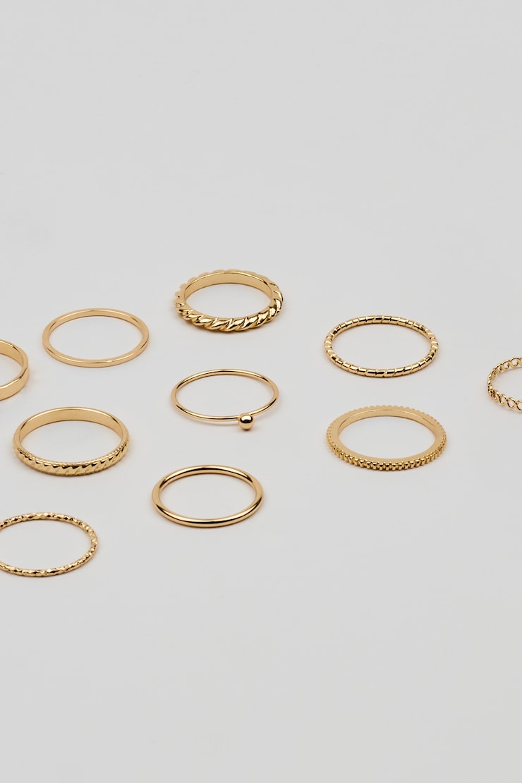 Set of 10 Simple Rings, Gold, large
