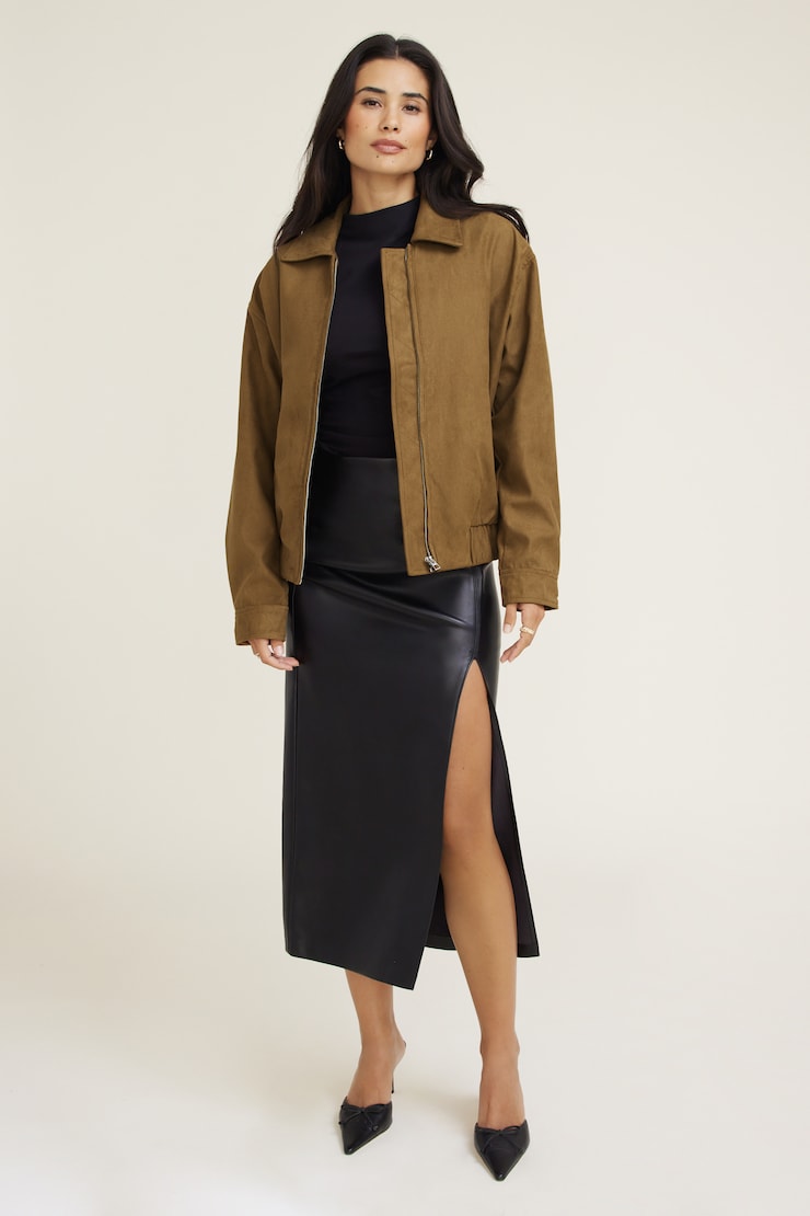 Faux Suede Coach Jacket Brown | Dynamite