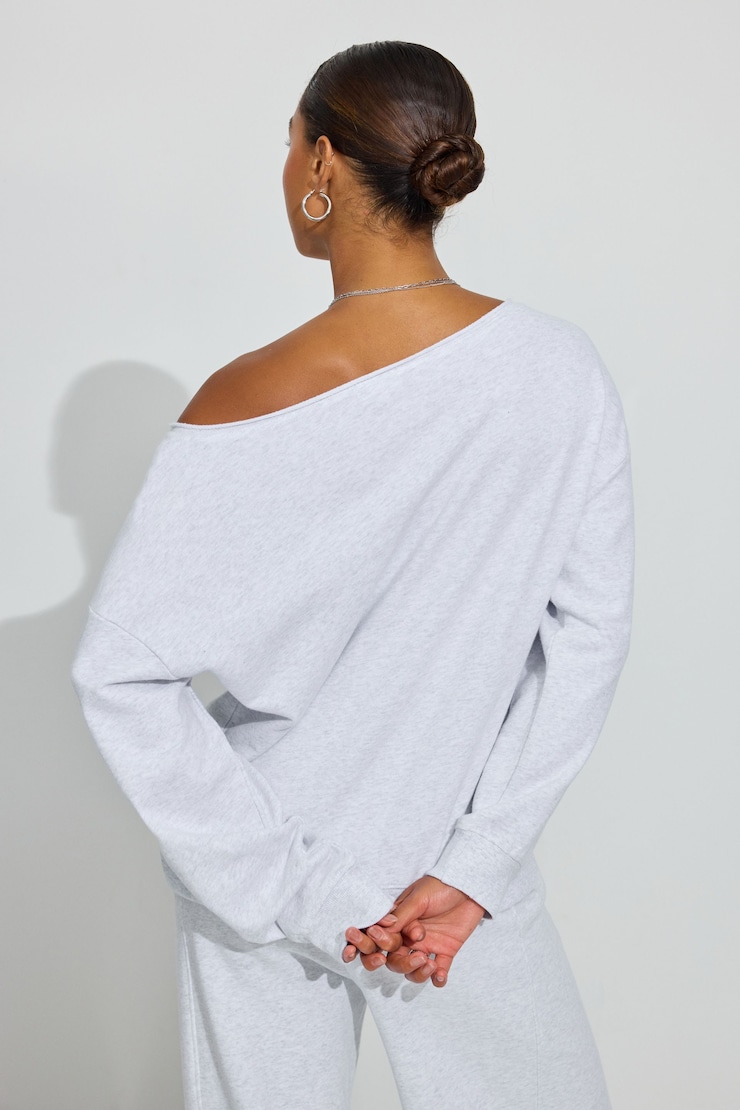 SoftTerry Off Shoulder Sweatshirt, Spring Grey Mix, large