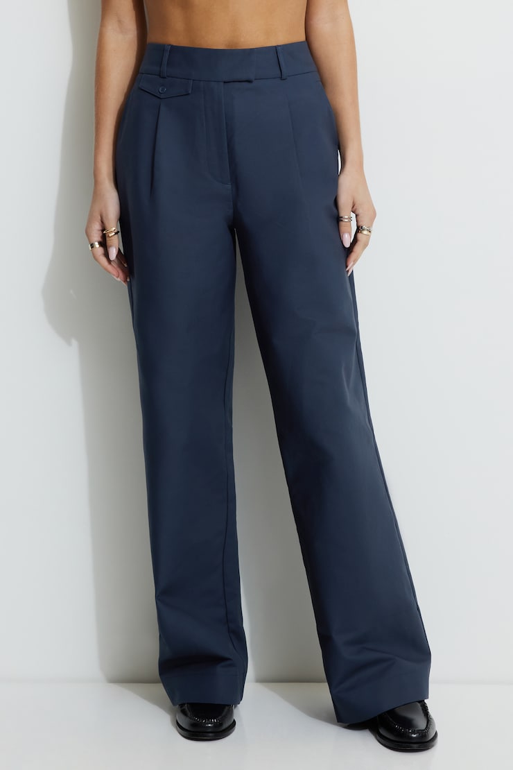 Pleated Straight Leg Pants Navy Blazer large
