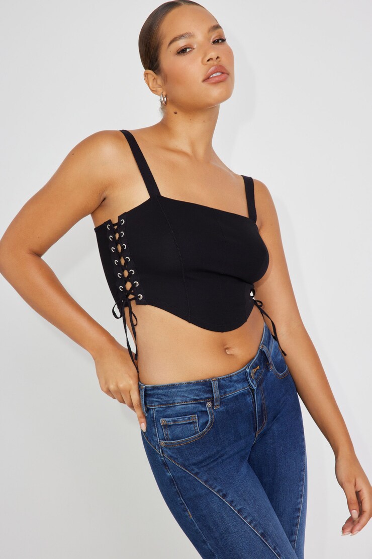 Corset Tank Top, Jet Black, large