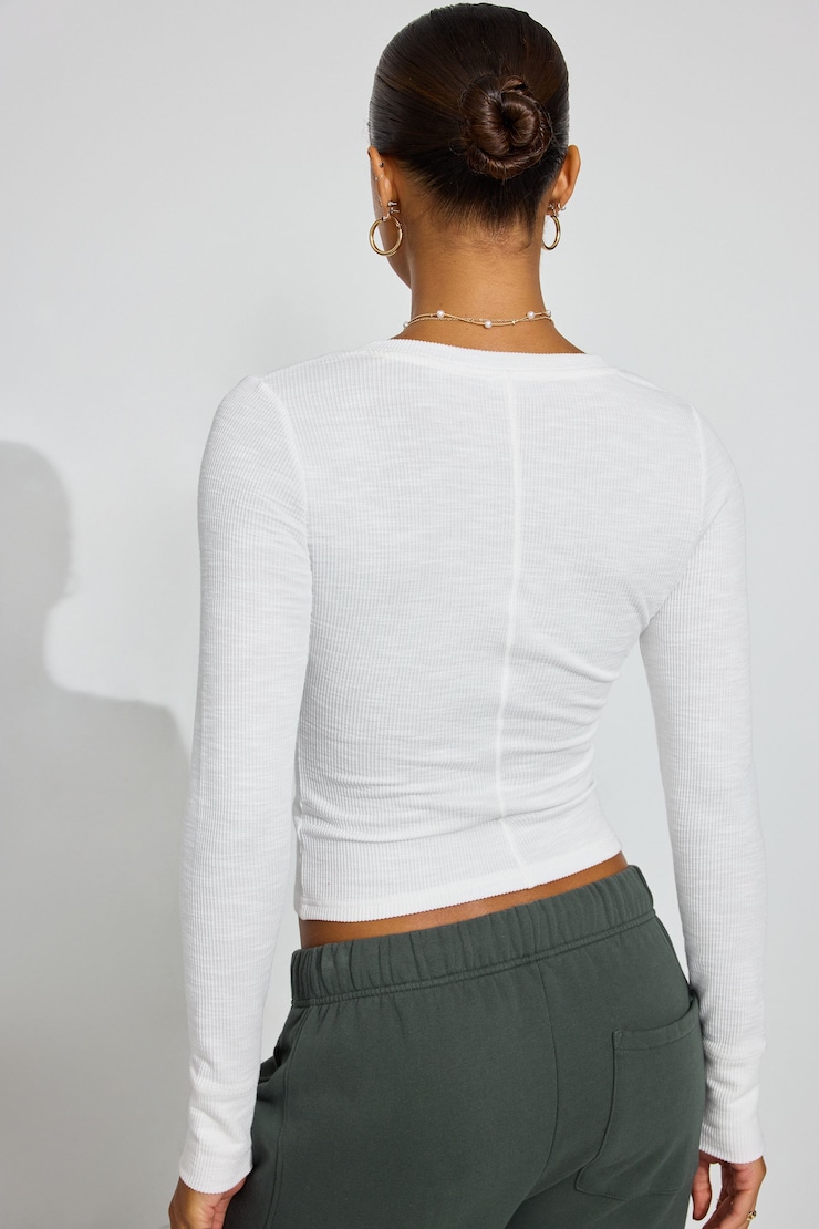 Henley Long Sleeve T Shirt, Bright White, large