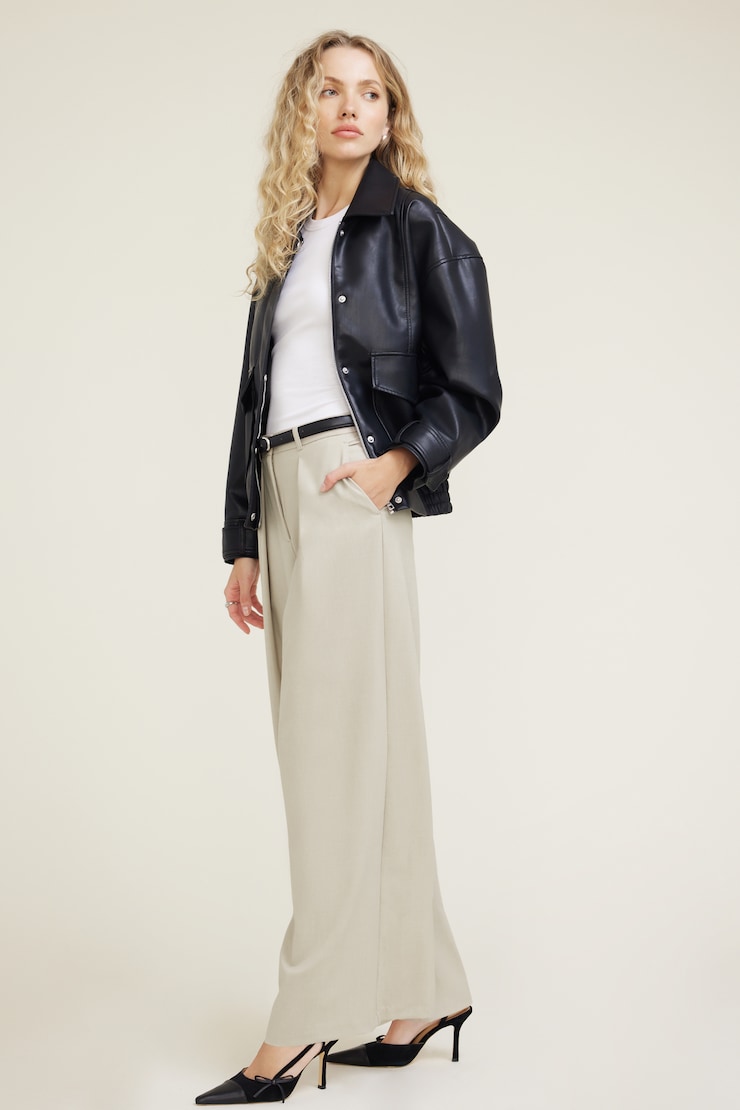 Pleated Wide Leg Pants Simply Taupe large