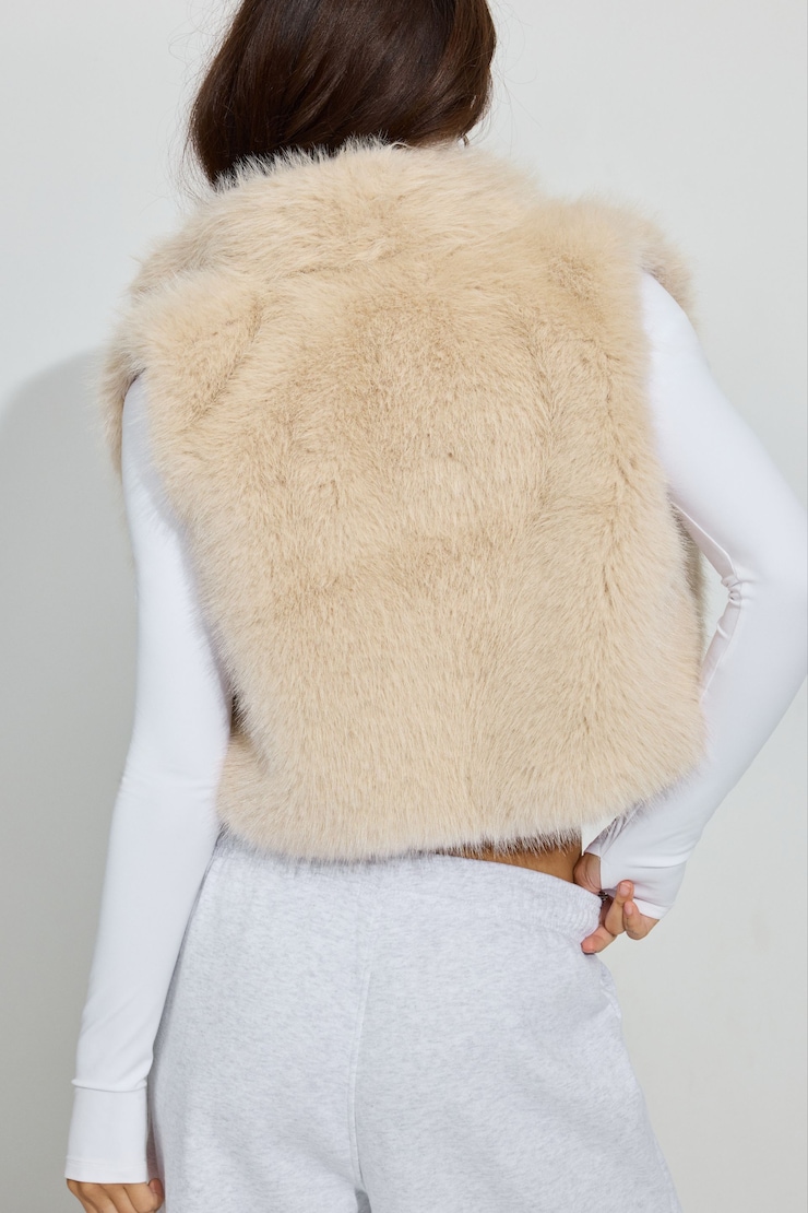 Veste Gilet Fausse Fourrure Beige AQUA – Neuve Avec étiquettes, Taille M, Style Bolero