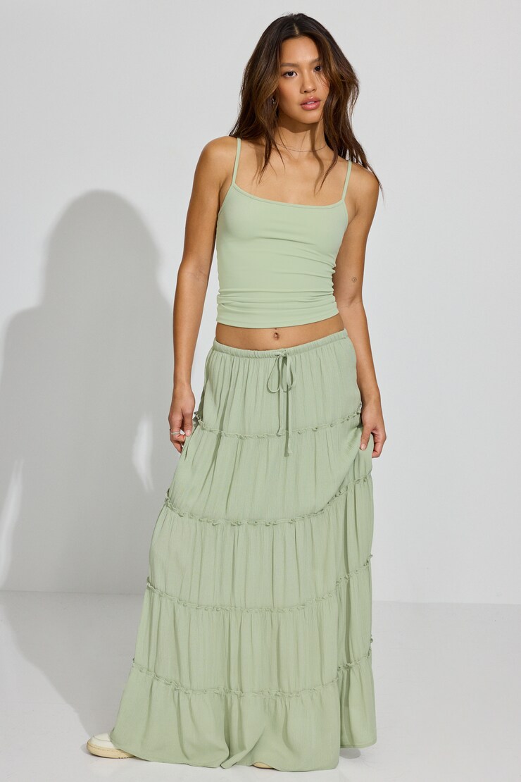Tiered Maxi Skirt, Desert Sage Green, large