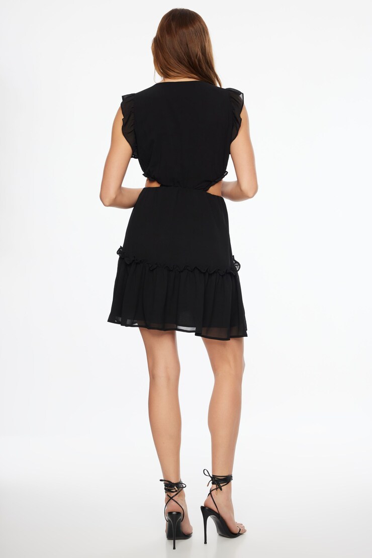 Side Cut Out Flare Mini Dress Jet Black large