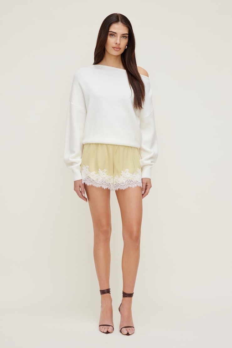Lace Satin Shorts Pale Yellow large