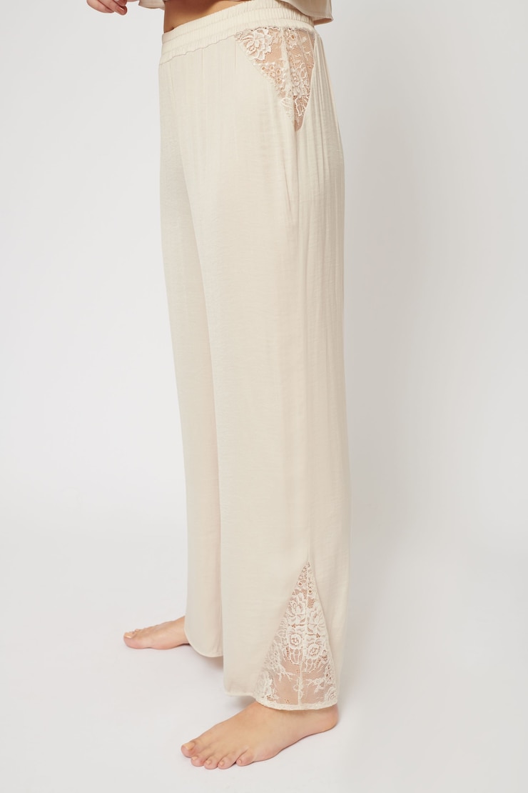 Satin Lace Pyjama Pants Sandshell Beige large