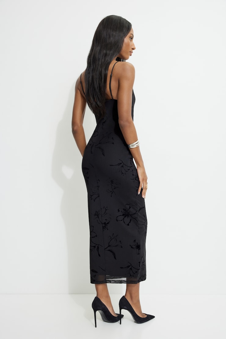 Victoria Scoop Maxi Dress Black Lily Flowers large