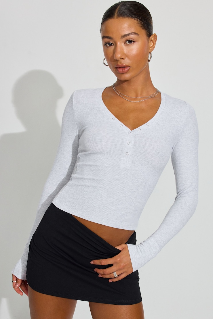Billie Henley Long Sleeve Top, Spring Grey Mix, large