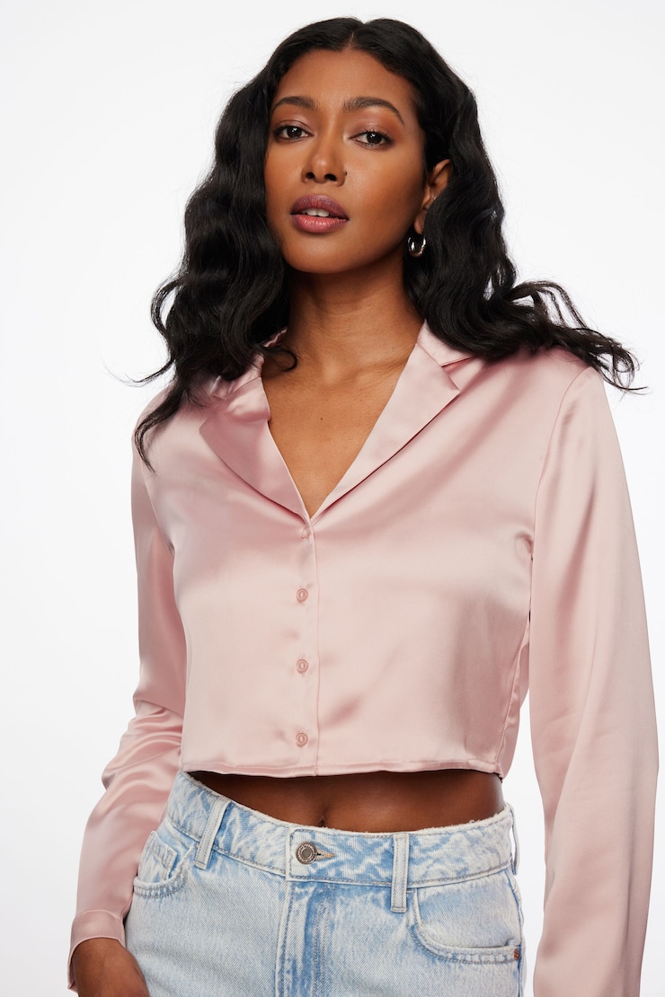 Notch Lapel Satin Shirt 