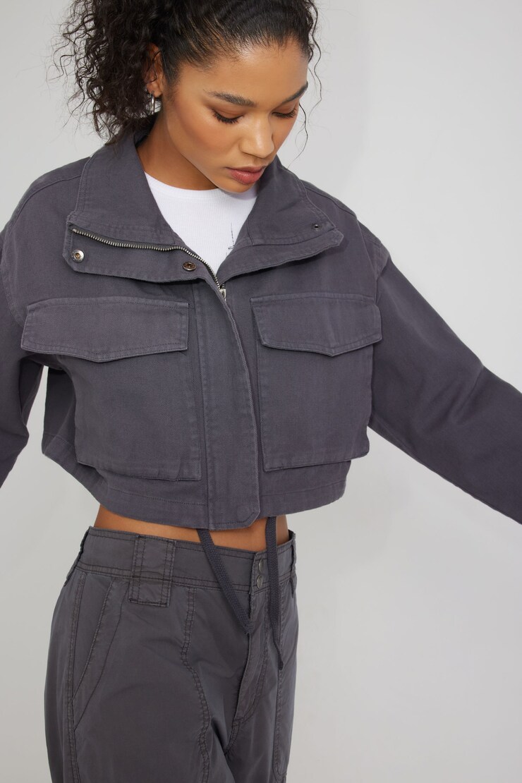 Cropped Utility Denim Jacket, Forged Iron Grey, large