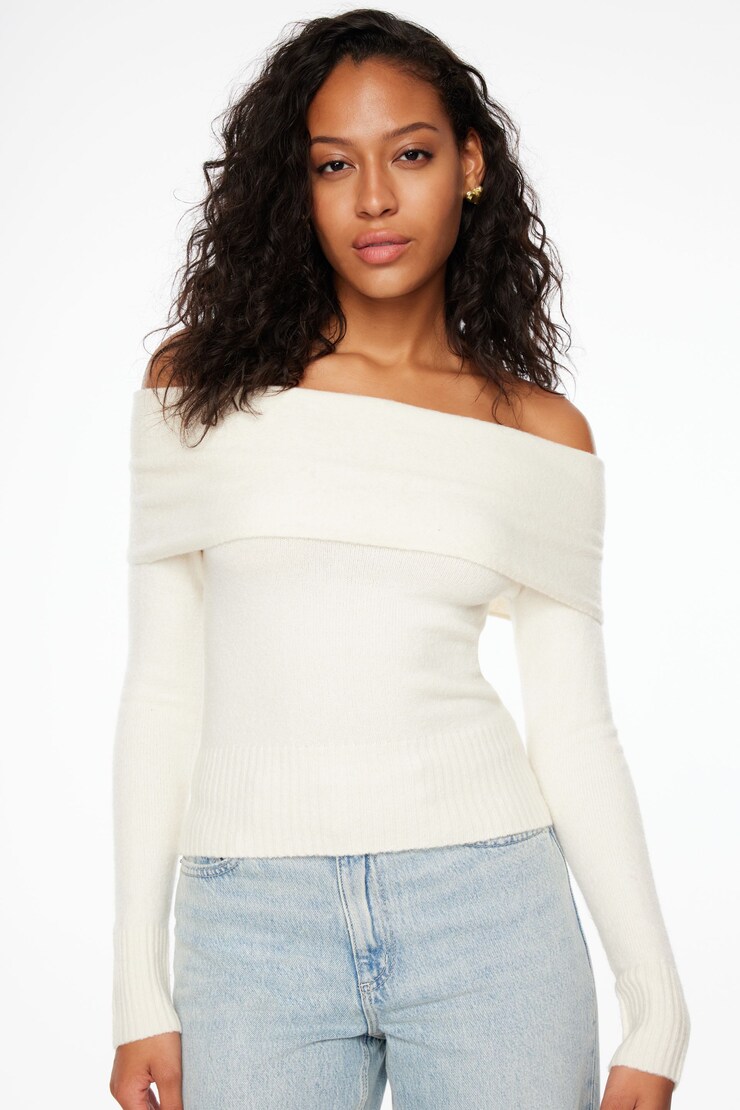 Heavenlyarn™ Off Shoulder Yarn Sweater Sea Salt Beige large