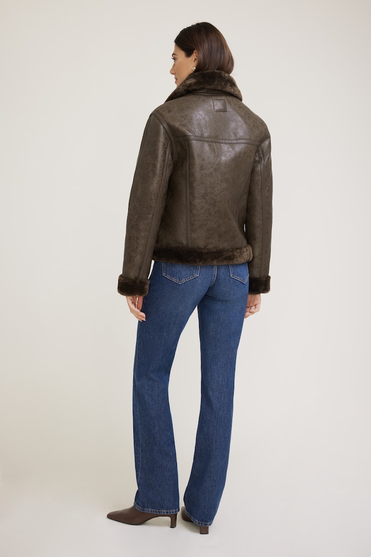 Faux Shearling Aviator Jacket Loam Deep Brown large