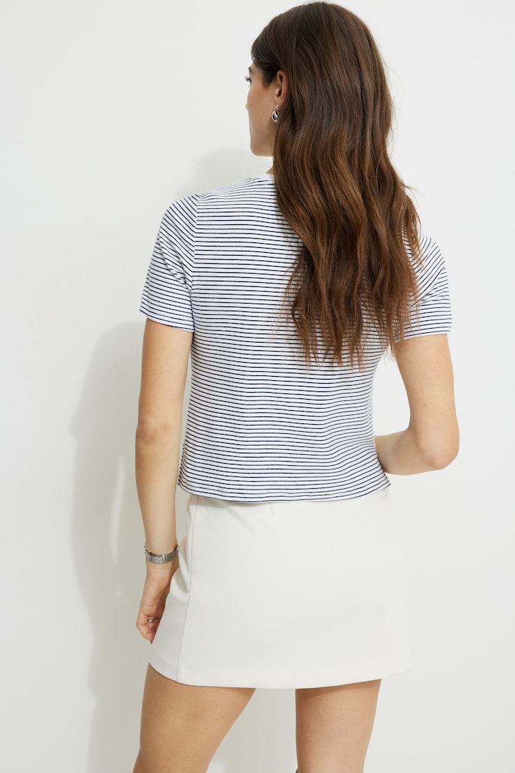 Everyday Striped Heavy Cotton T Shirt White/Navy Stripes large