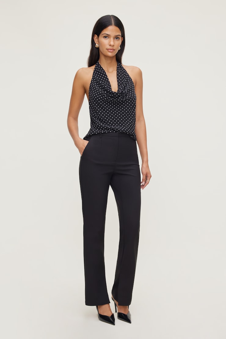 Polka Dot Halter Blouse Black w/ White Dots large