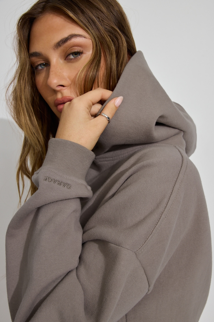 UltraFleece Hoodie, Satellite Beige with "GARAGE" Logo, large