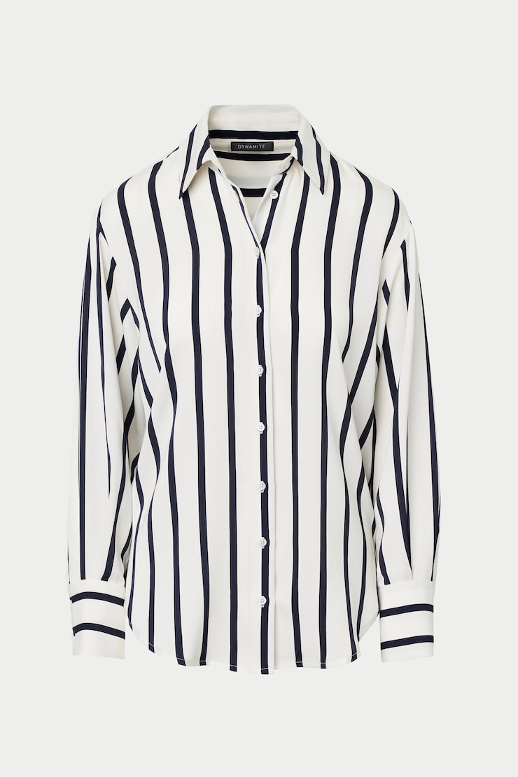 Frida Satin Oversized Shirt Navy & White Stripe large