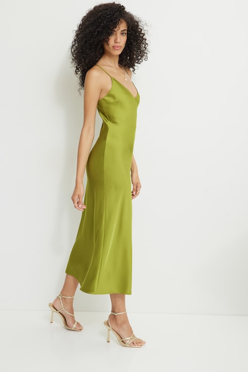 dynamite green satin dress Nora Satin Maxi Slip Dress Green
