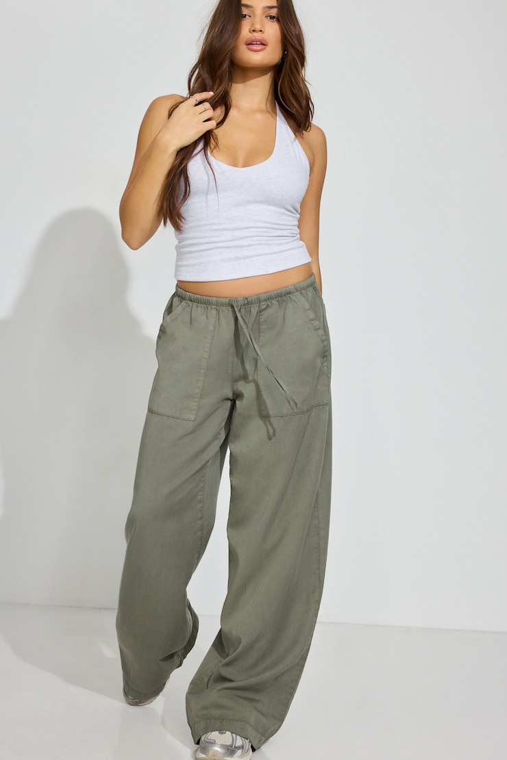 Twill Pull-On Pants, Dusty Olive Green, large