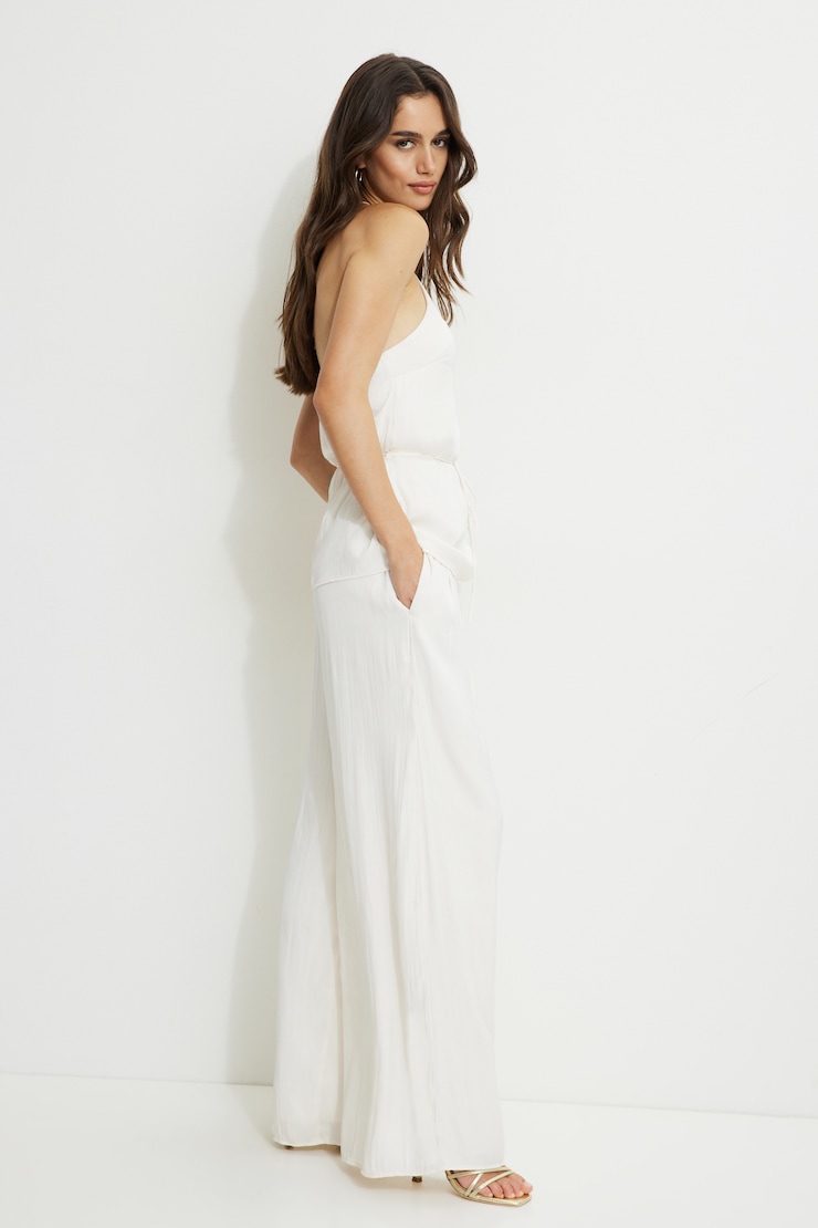 Crinkle Satin Wide Leg Pants Sea Salt Off White large