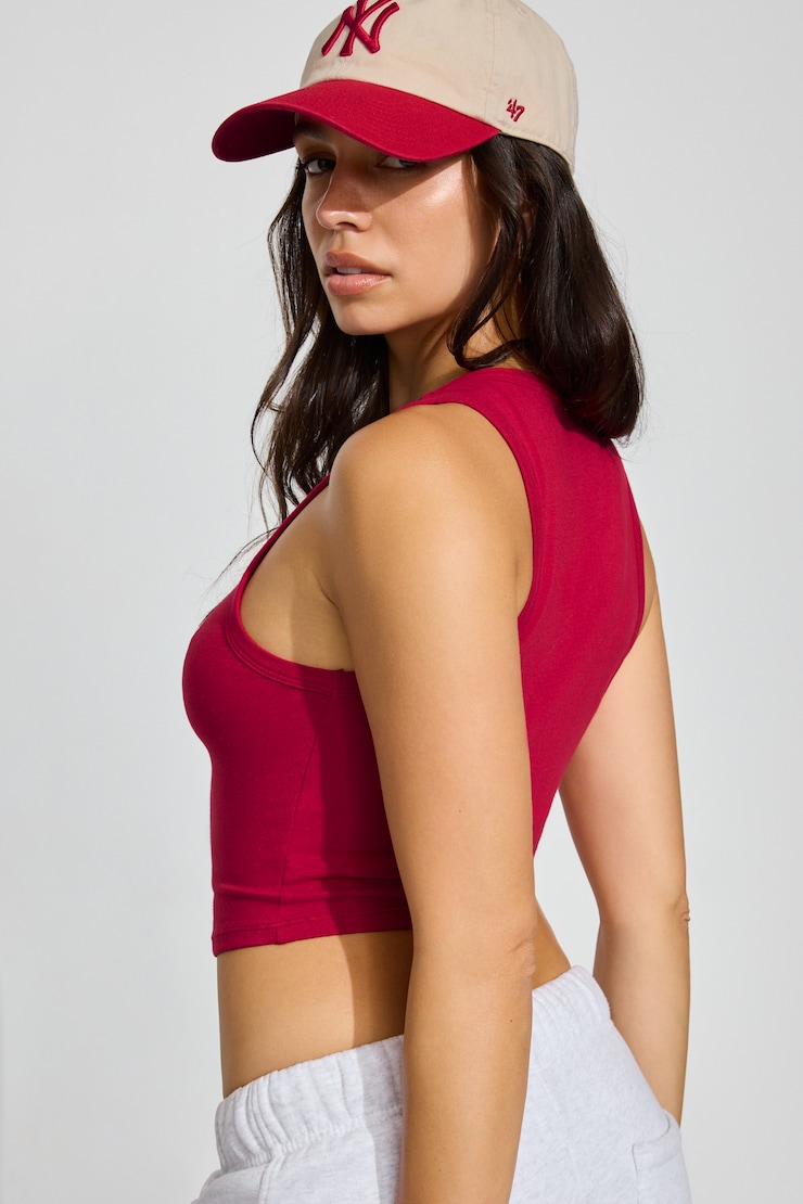 Mid Neck Cropped Tank Top Red | Garage