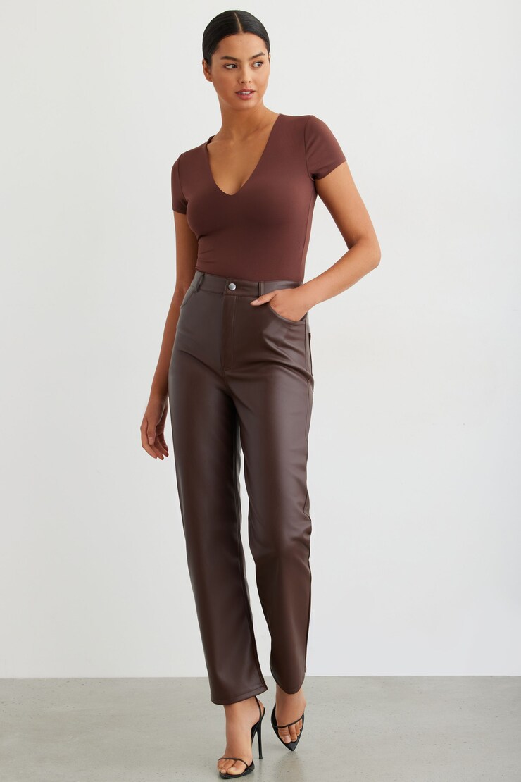 Cassidy Sculpt Short Sleeve V-Neck Bodysuit French Roast Brown  large