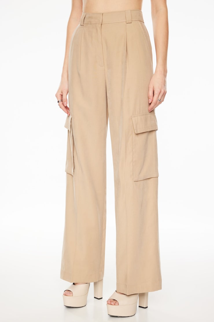 Gemma Wide Leg Cargo Pants Almond Tan Beige large