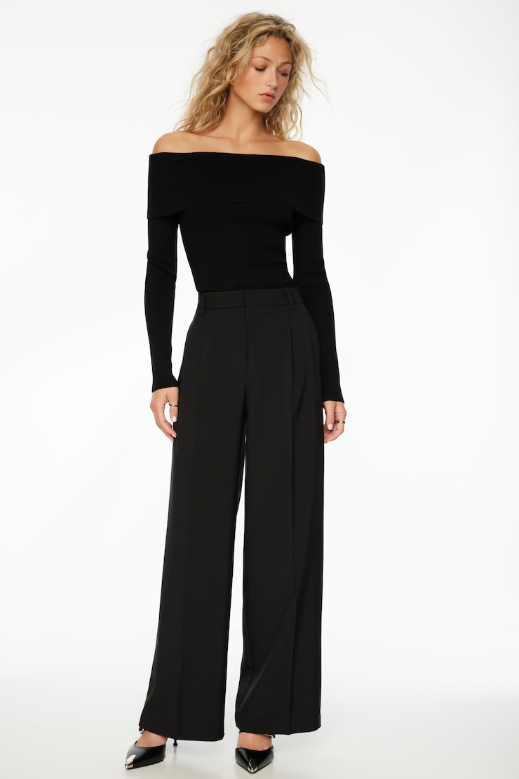 Fold Over Off Shoulder Sweater Jet Black large