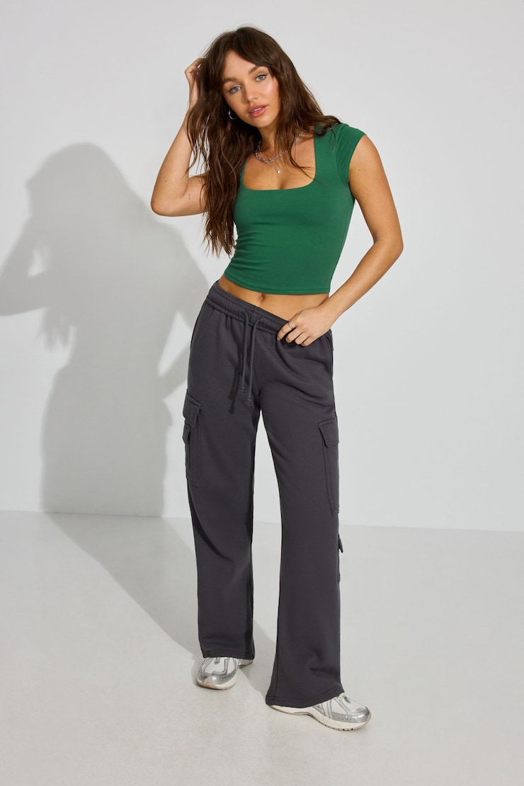 Portia Square Neckline T Shirt, Posy Green, large