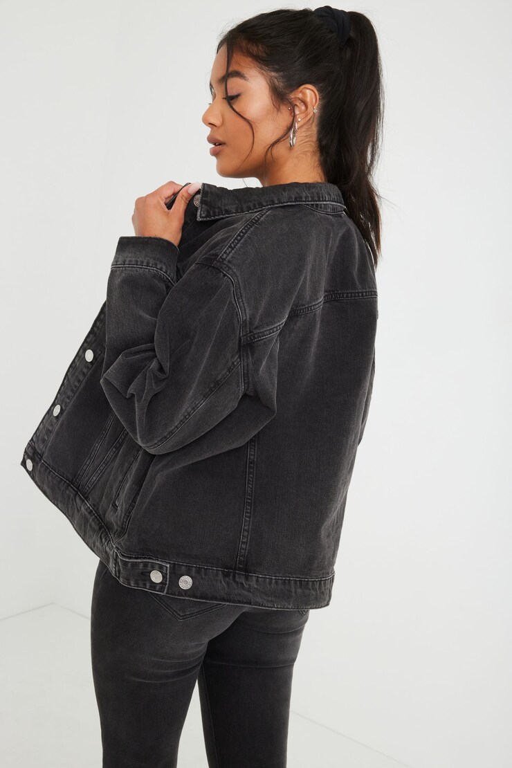 Boyfriend Denim Jacket - Black, Black, large
