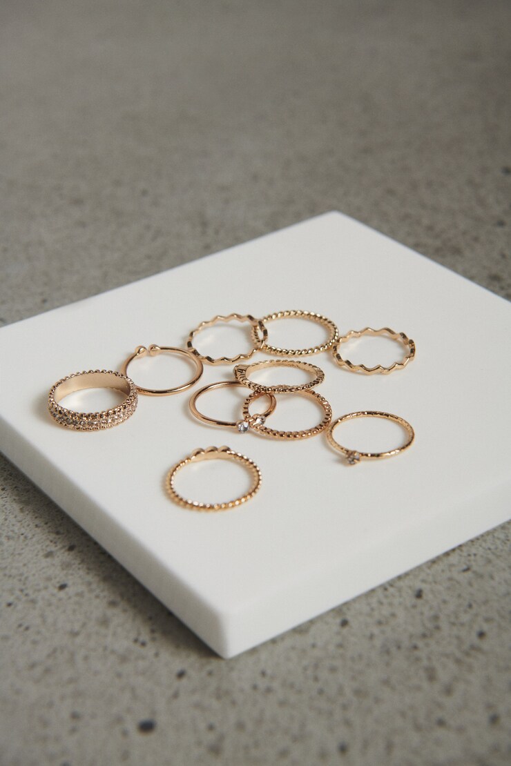 10-Pack Delicate Gem & Pearl Rings Gold  large